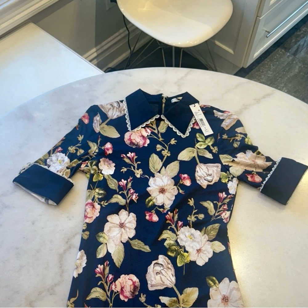 NWT Alice + Olivia Navy Delora
Floral Midi Dress  Size 8 - Picture 5 of 12